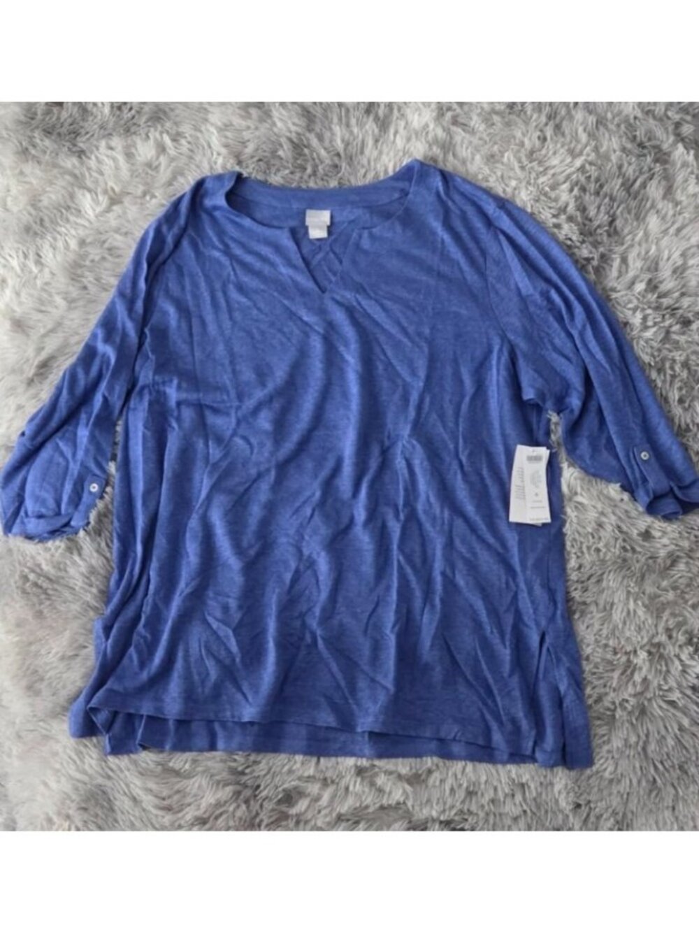 Chico's Blue Linen Blend Knit Tunic Top Size 4 XXL 3/4 Sleeve New